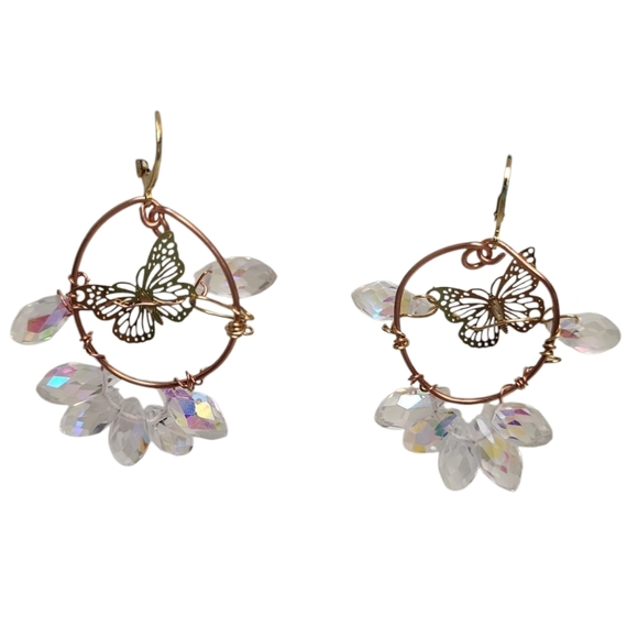 18K Gold Plated Butterfly Crystal Cooper Hoop Earrings - Picture 4 of 4